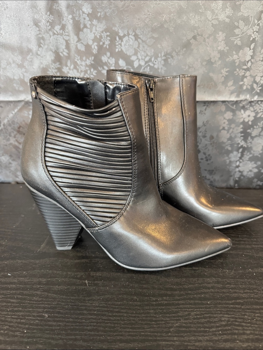 Simply Vera Vera Wang Black Pointed Ankle Booties with Ruched Side Panel
